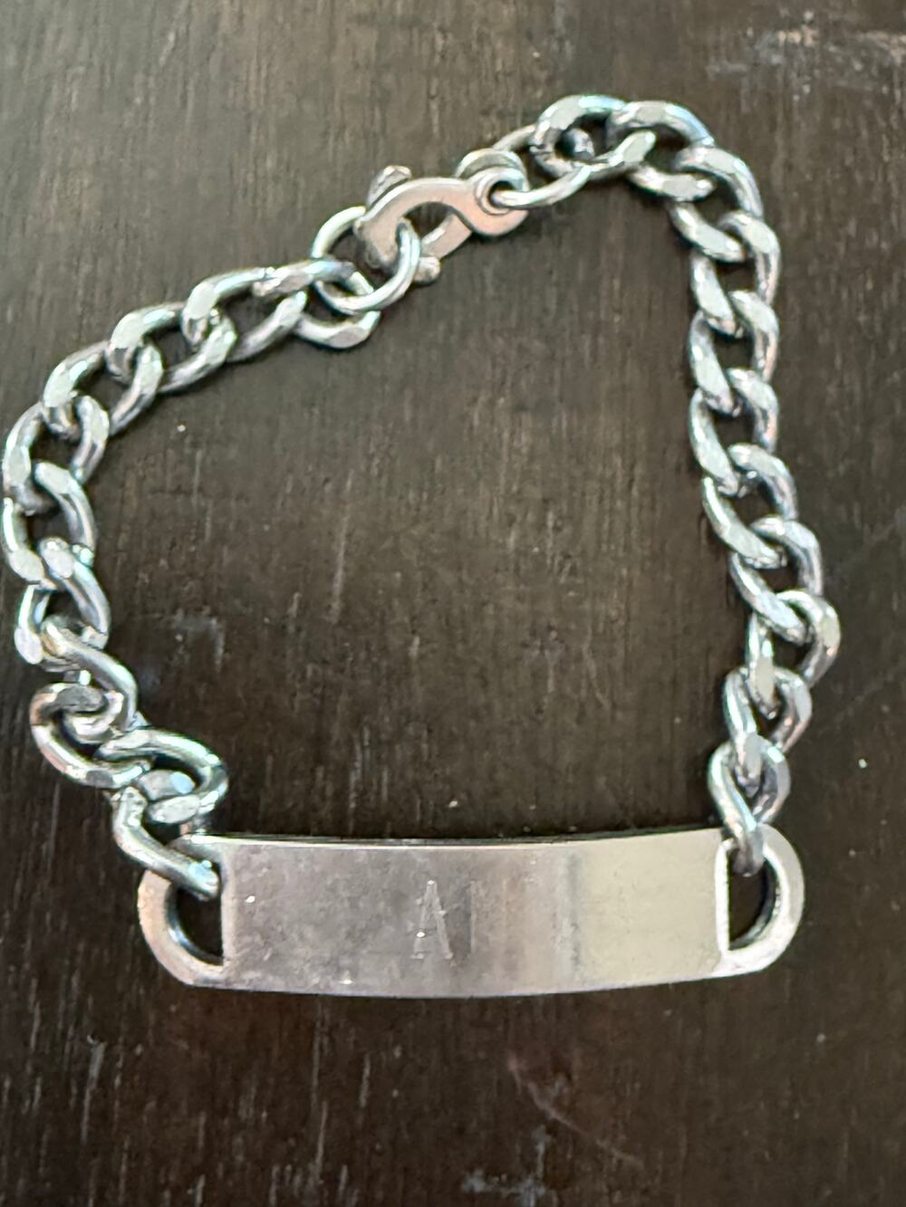 Vintage Japan Silver Tone ID Curb Chain Bracelet Engraved ANN 7”